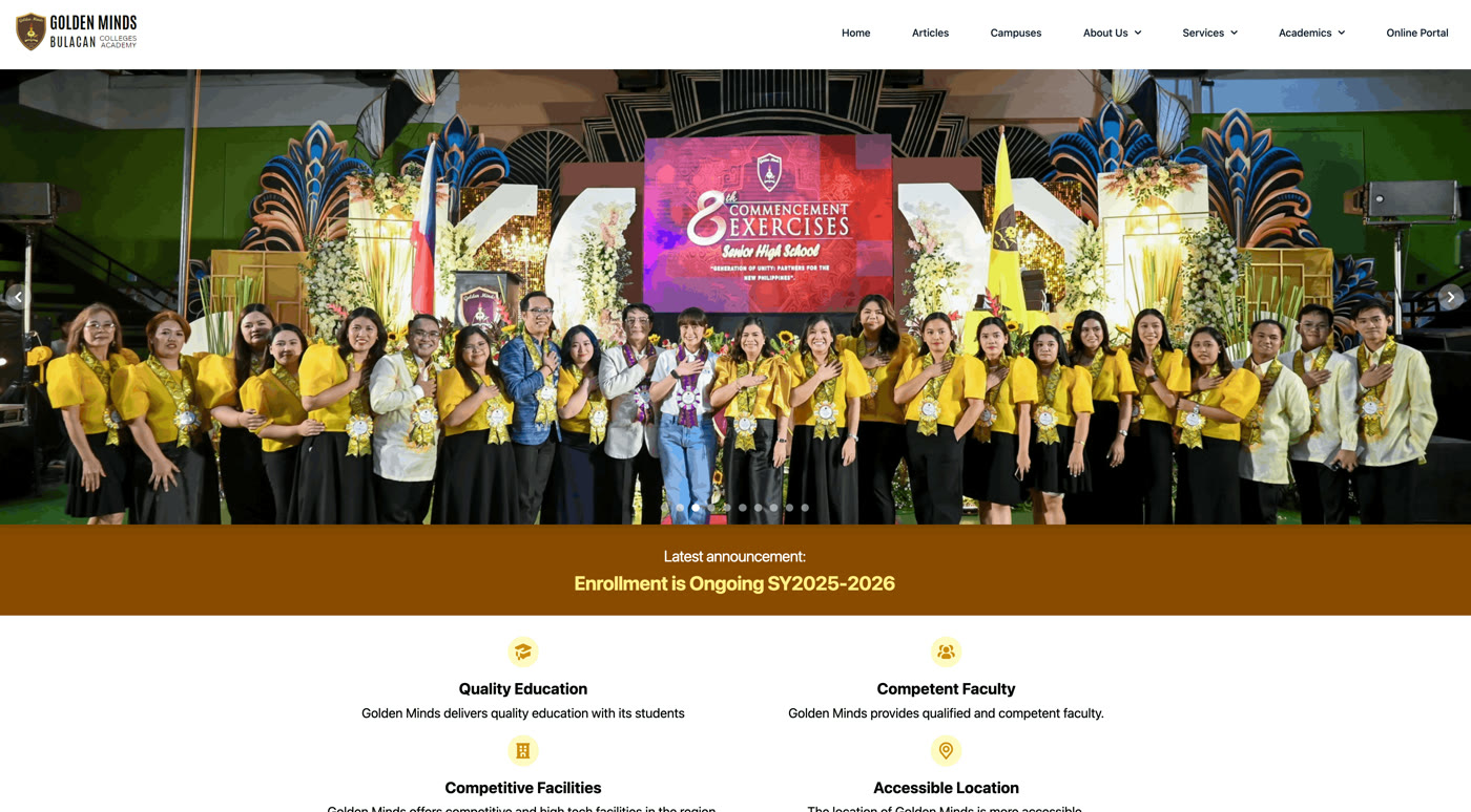 Golden Minds Colleges website built by Unisoft Ventures